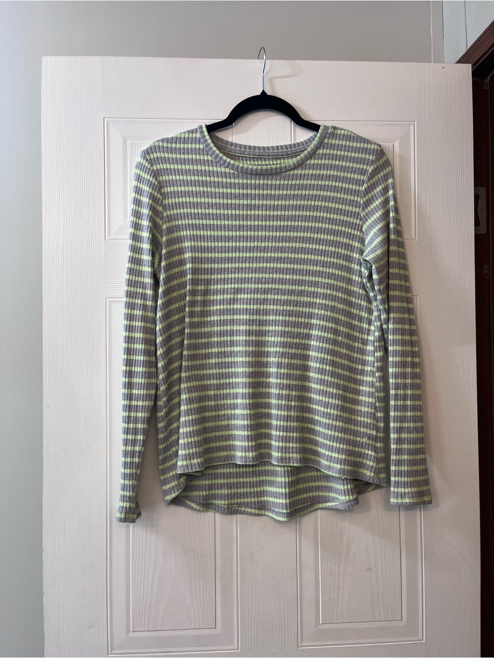 American Eagle Outfitters Striped Crewneck Sweater in Lime Green and Gray